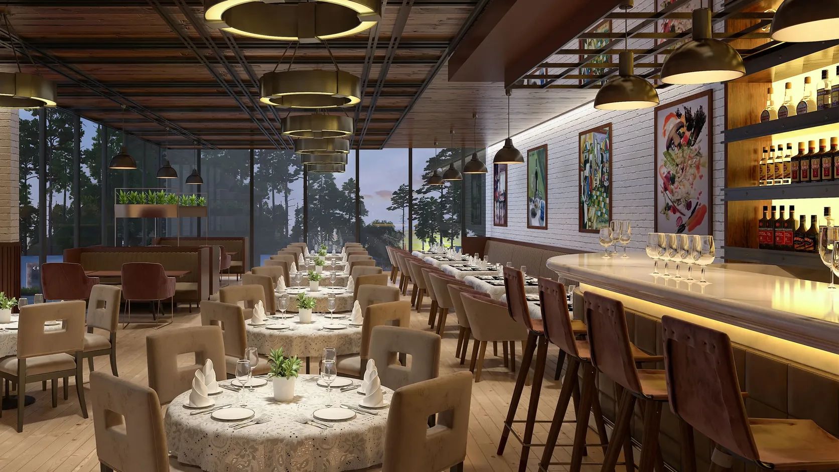The restaurant and bar, on the plaza level.